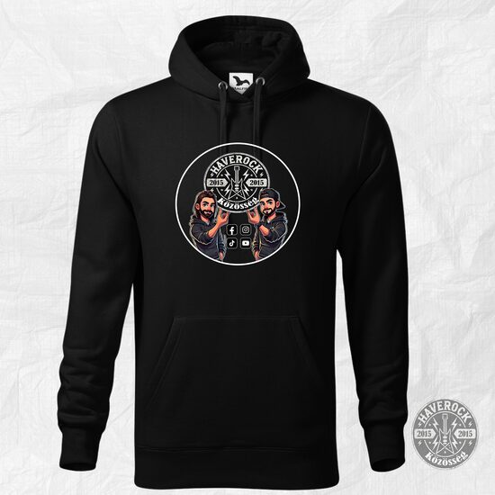 Kapucnis kenguruzsebes Haverock közösség pulóver Ádám és Máté logóval